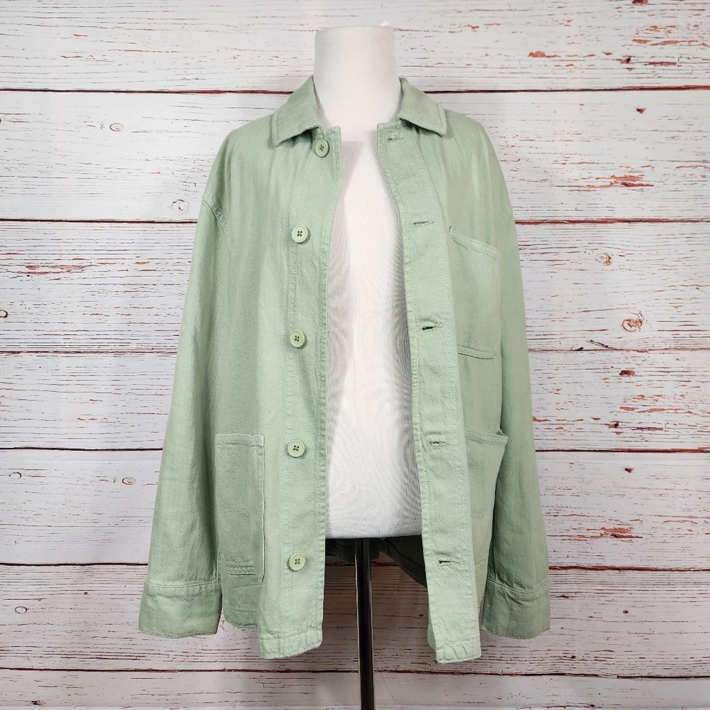 ZARA Victoria Cotton Overshirt Light Green Utility Barn Style Jacket Medium - Picture 2 of 8